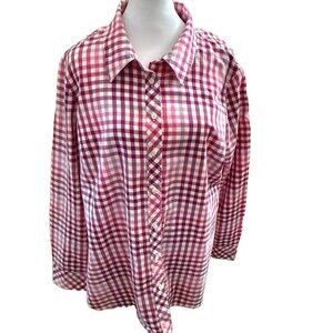 Talbots Women's XXL Long Pink Check Long Sleeve Button Down Shirt